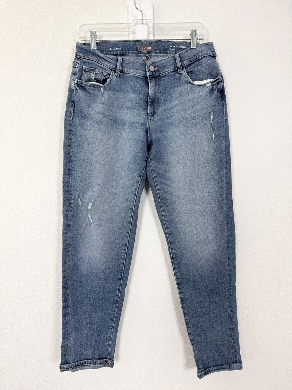 DL1961 Riley Boyfriend Jean Straight Womens 28 Blue Stretch Distressed Denim